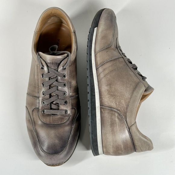 Magnanni Ibiza Mens Sneakers Shoes Size 11 Water Distressed Calf Skin 22652 Grey - Picture 2 of 16